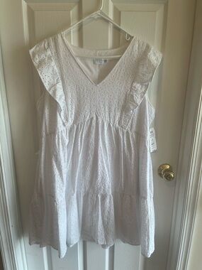 NWT Women’s Time and Tru White Eyelet Tiered Dress size XL (16-18)
